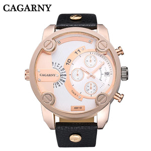 CAGARNY Large Face Wrist Watch w/ Leather Band