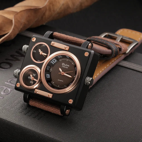 OULM Multiface Wristwatch w/ Leather Band