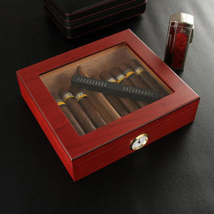 Spanish Cedar Wood Cigar Humidor w/ Hygrometer Humidifier