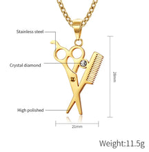 Scissors Comb Crystal Pendant Necklace