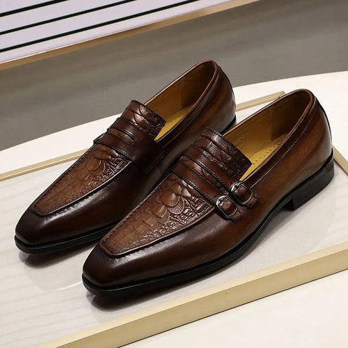 Slip On Double Buckle Brouge Dress Shoes